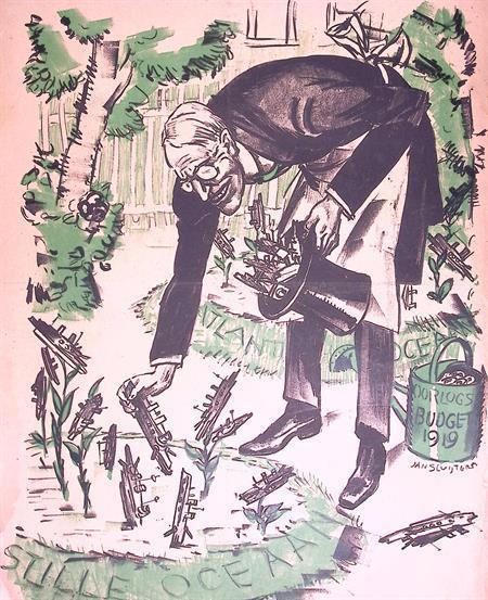 Spotprent over Woodrow Wilson die een marinevloot stuurt, Antiek en Kunst, Kunst | Litho's en Zeefdrukken, Verzenden