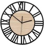 REA Retro metalen wandklok - Ø 35 cm - mat zwart en hout..., Huis en Inrichting, Woonaccessoires | Klokken, Ophalen of Verzenden