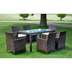 vidaXL 7-delige Tuinset met kussens poly rattan bruin, 6 zitplaatsen, Nieuw, Tuinset, Verzenden