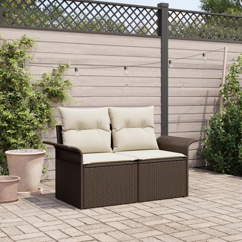 vidaXL Tuinbank 2-zits met kussens poly rattan bruin, Tuin en Terras, Tuinsets en Loungesets, Nieuw, Rotan, Verzenden
