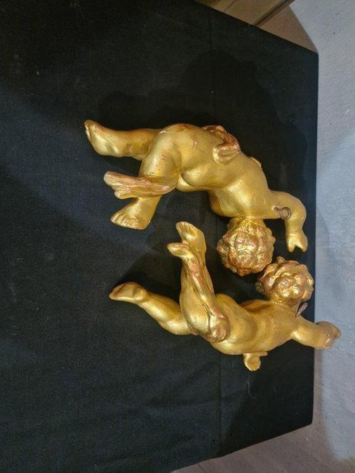 sculptuur, due putti - 27 cm - Hout, Antiek en Kunst, Antiek | Keramiek en Aardewerk