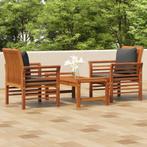 vidaXL 3-delige Loungeset met kussens massief acaciahout, Verzenden, Nieuw, Hardhout, Loungeset