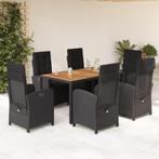 vidaXL 7-delige Tuinset met kussens poly rattan zwart, 6 zitplaatsen, Nieuw, Tuinset, Verzenden