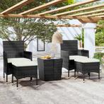 vidaXL 5-delige Bistroset poly rattan en gehard glas zwart, Tuin en Terras, Tuinsets en Loungesets, Verzenden, Nieuw, Rotan