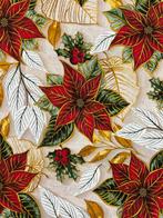 Stoffe met kerstdecoratie - kerststerren en gouden bladeren., Diversen, Kerst, Nieuw