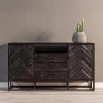 Dressoir Mangohout Kjeld 145 Zwart, Huis en Inrichting, Kasten | Dressoirs, 100 tot 150 cm, Verzenden, Nieuw, Industriële meubels