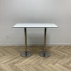Tweedehands sta-tafel / bartafel 140x70 cm, wit - chroom, Huis en Inrichting, Tafelonderdelen, Ophalen of Verzenden, Gebruikt