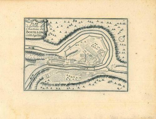 Stadsplattegrond van Bouillon, Antiek en Kunst, Kunst | Etsen en Gravures
