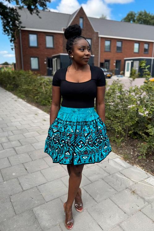Afrikaanse print mini rok - Turquoise Kampala Pattern - S, Kleding | Dames, Rokken, Nieuw, Ophalen of Verzenden