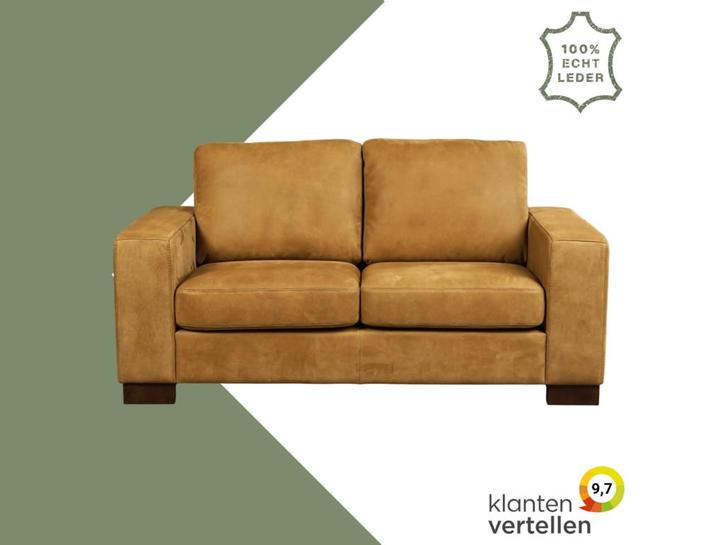 Leren bank Enjoy - 2 zits - Kenia Walnut (cognac) - Poten, Huis en Inrichting, Banken | Bankstellen, 150 tot 200 cm, 75 tot 100 cm