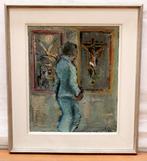 Enrique Estela-Antón (1907-?) - Interior con figura, Antiek en Kunst