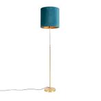 Vloerlamp goud/messing met velours kap blauw 40/40 cm -, Nieuw, Overige materialen, Klassiek / Antiek, 150 tot 200 cm