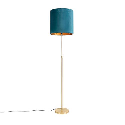 Vloerlamp goud/messing met velours kap blauw 40/40 cm -, Huis en Inrichting, Lampen | Vloerlampen, Nieuw, Overige materialen, 150 tot 200 cm