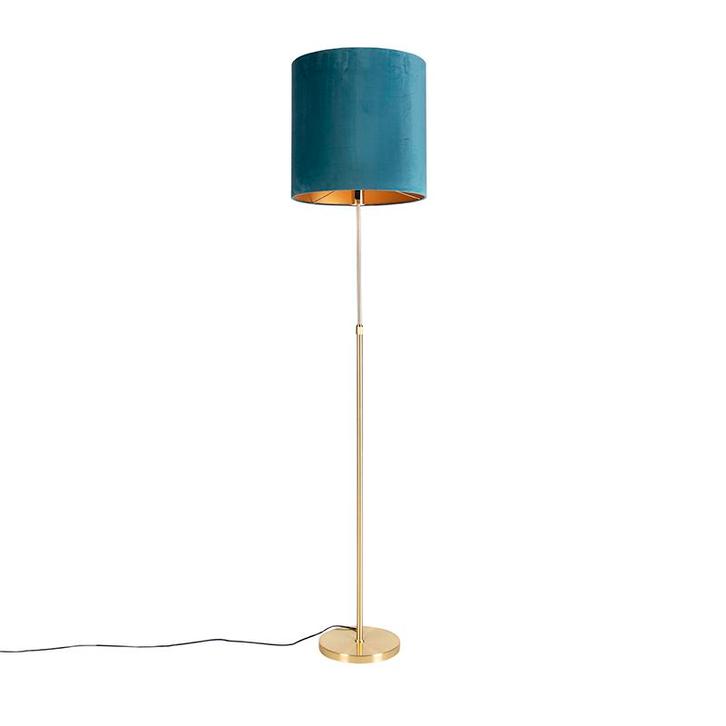 Vloerlamp goud/messing met velours kap blauw 40/40 cm -, Huis en Inrichting, Lampen | Vloerlampen, Nieuw, Overige materialen, 150 tot 200 cm