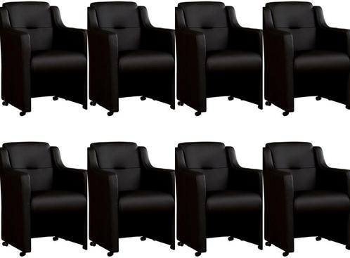 Set van 8 Zwarte leren landelijke eetkamerfauteuils - Toledo, Huis en Inrichting, Stoelen, Vijf, Zes of meer stoelen, Overige kleuren