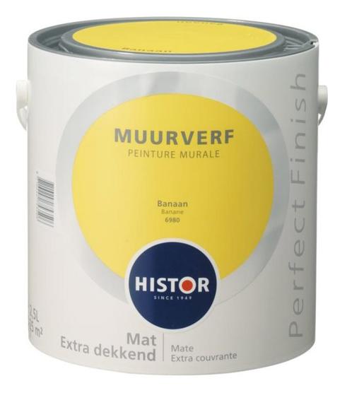 Histor Perfect Finish Muurverf Mat - Banaan 6980- 2,5 Liter, Doe-het-zelf en Verbouw, Verf, Beits en Lak, Verf, Overige kleuren