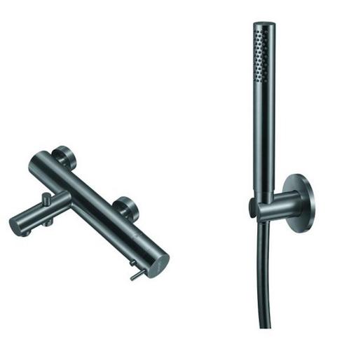 Badset Qisani Flow Opbouw Geborsteld Gun Metal, Doe-het-zelf en Verbouw, Sanitair, Kraan, Nieuw, Ophalen of Verzenden