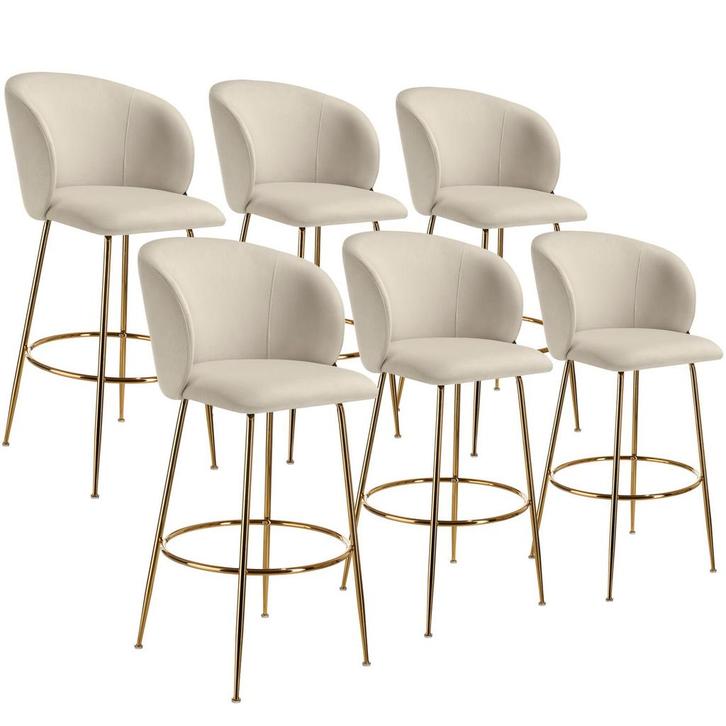 Barkruk Luana, met rugleuning, fluweellook - creme/goud, Set, Huis en Inrichting, Barkrukken, Verzenden