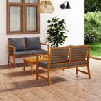 vidaXL 3-delige Loungeset met kussens massief acaciahout, Verzenden, Nieuw, Hardhout, Loungeset