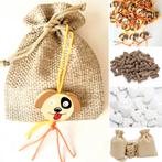 Jute zakje met houten gelukspoppetje Happy Dog en vulling, Verzenden, Nieuw