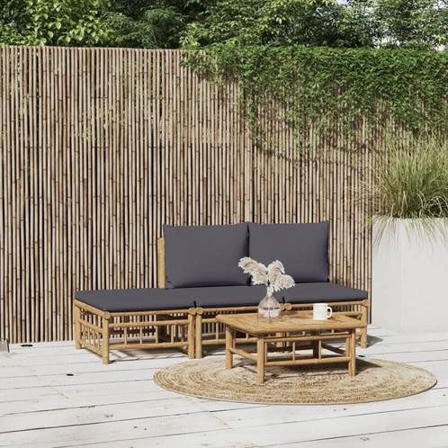 vidaXL 4-delige Loungeset met kussens bamboe donkergrijs, Tuin en Terras, Tuinsets en Loungesets, Loungeset, Nieuw, Hout, Verzenden