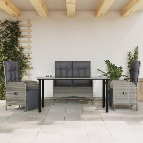 vidaXL 4-delige Tuinset met kussens poly rattan grijs, Tuin en Terras, Tuinsets en Loungesets, Tuinset, Nieuw, Rotan, Verzenden