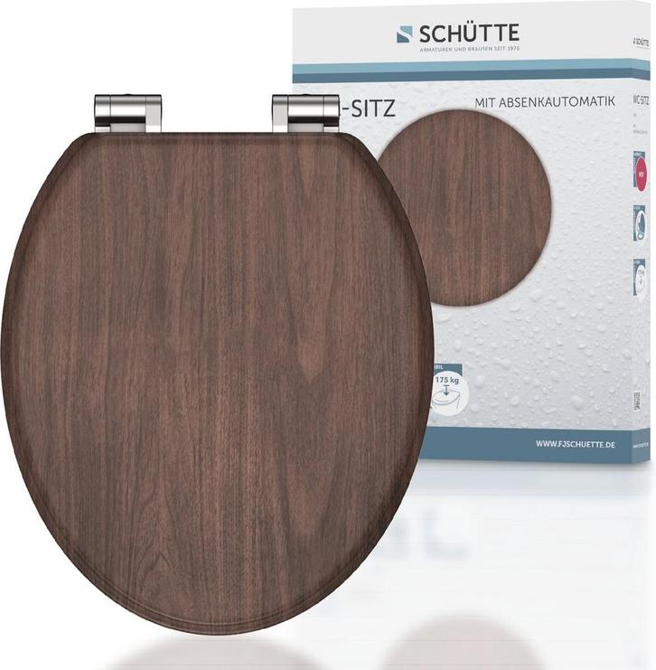 SCHÜTTE WC-Bril 80193 DARK WOOD - MDF-Hout - Soft Close, Huis en Inrichting, Badkamer | Badtextiel en Accessoires, Verzenden