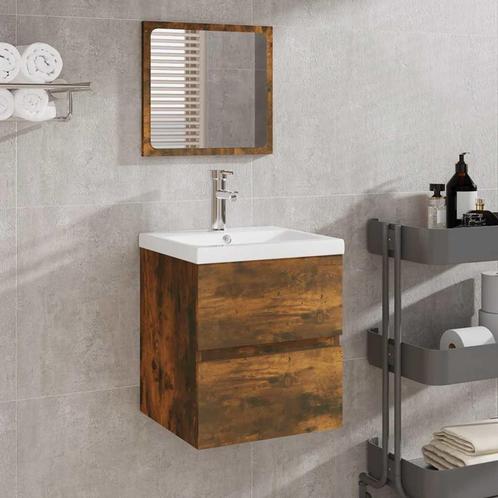 vidaXL Badkamerkast met spiegel bewerkt hout gerookt, Huis en Inrichting, Badkamer | Badkamermeubels, Nieuw, Verzenden