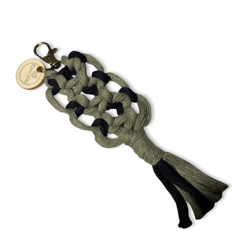 Sleutelhanger Boho - Olijfgroen/Zwart - Katoen - Macramé, Verzamelen, Sleutelhangers, Nieuw, Overige typen, Ophalen of Verzenden