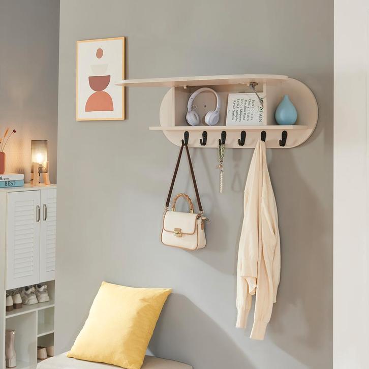 Wandkapstok Vilkön 30x80x16 cm beige en zwart [en.casa], Huis en Inrichting, Kasten | Kledingkasten, Verzenden