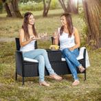 Wicker tuinbank met tafel - grijs/lichtgrijs
