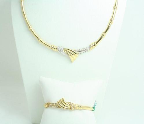2-delige sieradenset - 18 karaat Geel goud, Witgoud Diamant, Sieraden, Tassen en Uiterlijk, Antieke sieraden