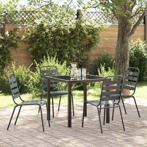 vidaXL Tuin Eetset 5 pcs Donkergrijs Staal, Tuin en Terras, Tuinsets en Loungesets, Nieuw, Verzenden
