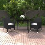 vidaXL 3-delige Tuinset met kussens poly rattan en glas, Tuin en Terras, Tuinsets en Loungesets, 2 zitplaatsen, Nieuw, Tuinset