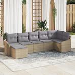 vidaXL 7-delige Tuinbankenset met kussens poly rattan beige, Tuin en Terras, Verzenden, Nieuw, Rotan