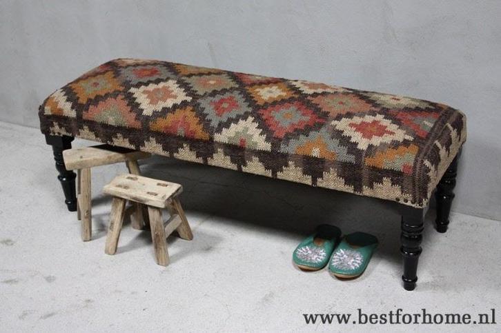 Kleurrijke Sofa Kelim Bankjes Vintage Hocker Landelijke Bank, Huis en Inrichting, Banken | Voetenbanken en Poefen, Nieuw, Hout