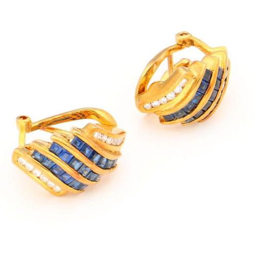 Oorbellen - 18 karaat Geel goud - 1.56ct. tw. Saffier -, Sieraden, Tassen en Uiterlijk, Oorbellen
