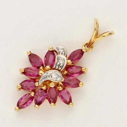 Hanger - 18 karaat Geel goud, Witgoud Robijn - Diamant -, Sieraden, Tassen en Uiterlijk, Antieke sieraden
