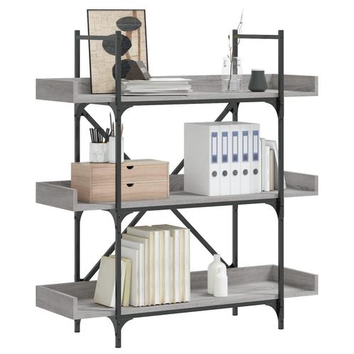 vidaXL Boekenkast 3-laags 100x33x108,5 cm bewerkt hout grijs, Huis en Inrichting, Kasten | Boekenkasten, Nieuw, Overige houtsoorten