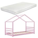 Kinderbed grenen huisbed incl. matras 90x200 cm roze, Nieuw, Verzenden