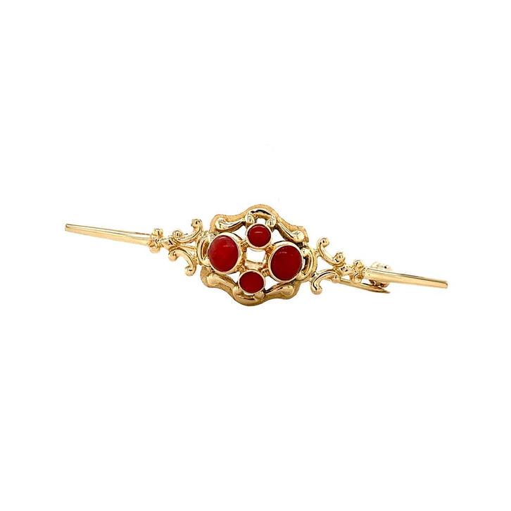 Gouden broche met bloedkoraal 14 krt, Sieraden, Tassen en Uiterlijk, Broches, Nieuw, Ophalen of Verzenden