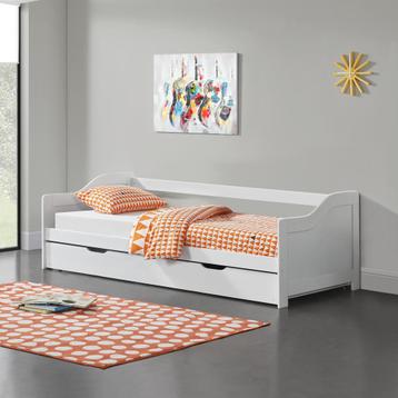 Bedbank tienerbed met onderschuifbed 90x200 cm wit mat beschikbaar voor biedingen