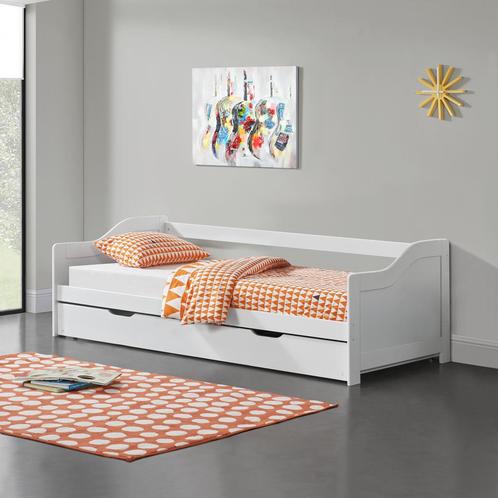 Bedbank tienerbed met onderschuifbed 90x200 cm wit mat, Kinderen en Baby's, Kinderkamer | Bedden, Verzenden
