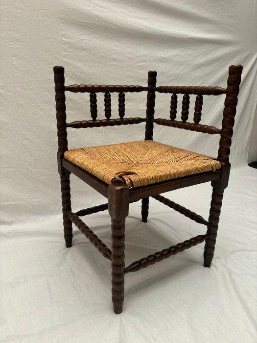 Stoel - Franse Bobbin Hoekstoel met Rieten Afwerking - Hout,, Antiek en Kunst, Curiosa en Brocante