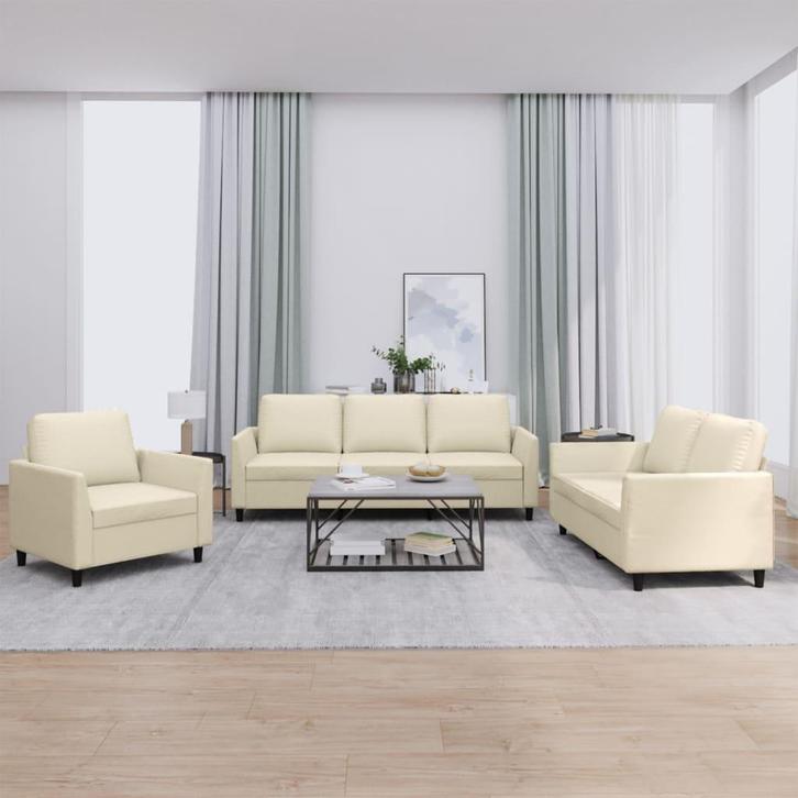 vidaXL 3-delige Loungeset met kussens kunstleer crème, Huis en Inrichting, Banken | Bankstellen, Nieuw, 200 tot 250 cm, Leer, Vierpersoons of meer