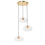 Art Deco hanglamp goud met glas rond 3-lichts - Ayesha, Nieuw, Glas, Art Deco, 75 cm of meer