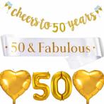 50 & Fabulous set goud met wit XL, Hobby en Vrije tijd, Feestartikelen, Verzenden, Nieuw, Versiering, Abraham of Sarah
