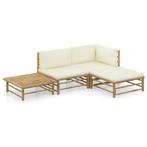 vidaXL 4-delige Loungeset met crèmewitte kussens bamboe, Verzenden, Nieuw, Hout, Loungeset