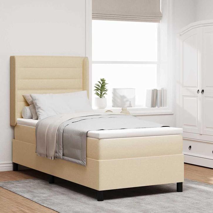 vidaXL Boxspring bed met matras met hoofdeinde Crème 80 x, Huis en Inrichting, Slaapkamer | Bedden, Crème, Nieuw, Verzenden