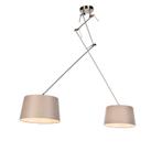 Hanglamp staal met linnen kappen taupe 35 cm 2-lichts  -, Nieuw, Overige stijlen